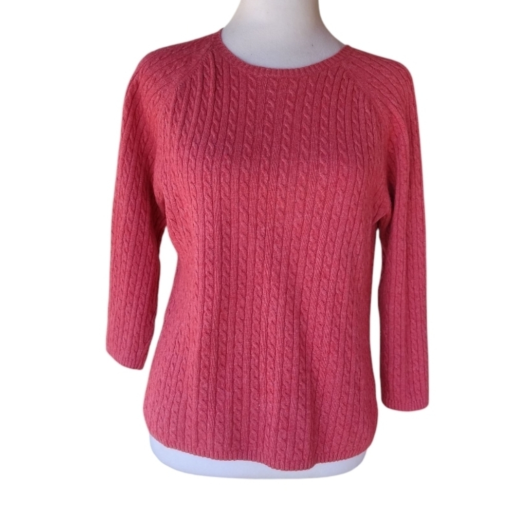 L.L. Bean Cotton Cashmere Blend Red All Over Cable Knit Sweater Size Small